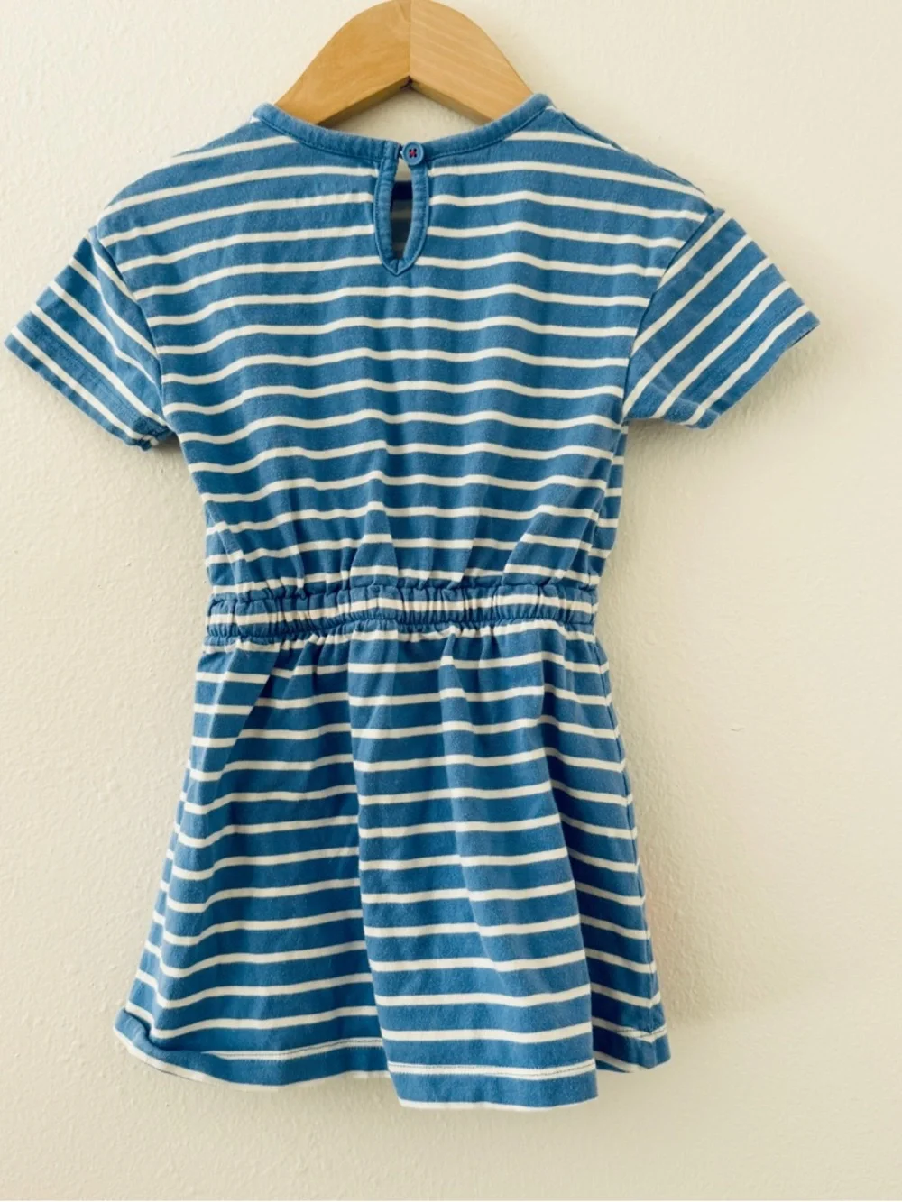 Mini Boden Tie Waist Blue Stripe Fruit Appliqué Dress